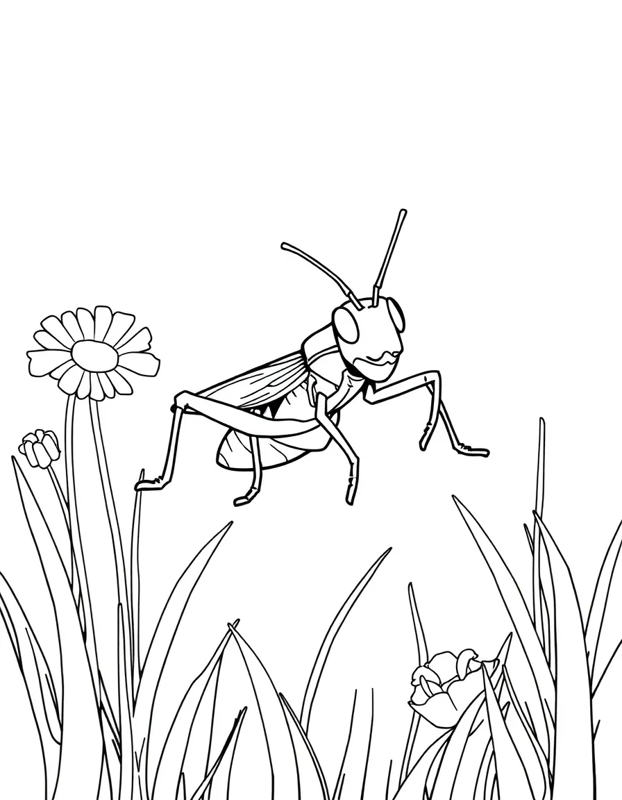 A hopping grasshopper in a summer meadow