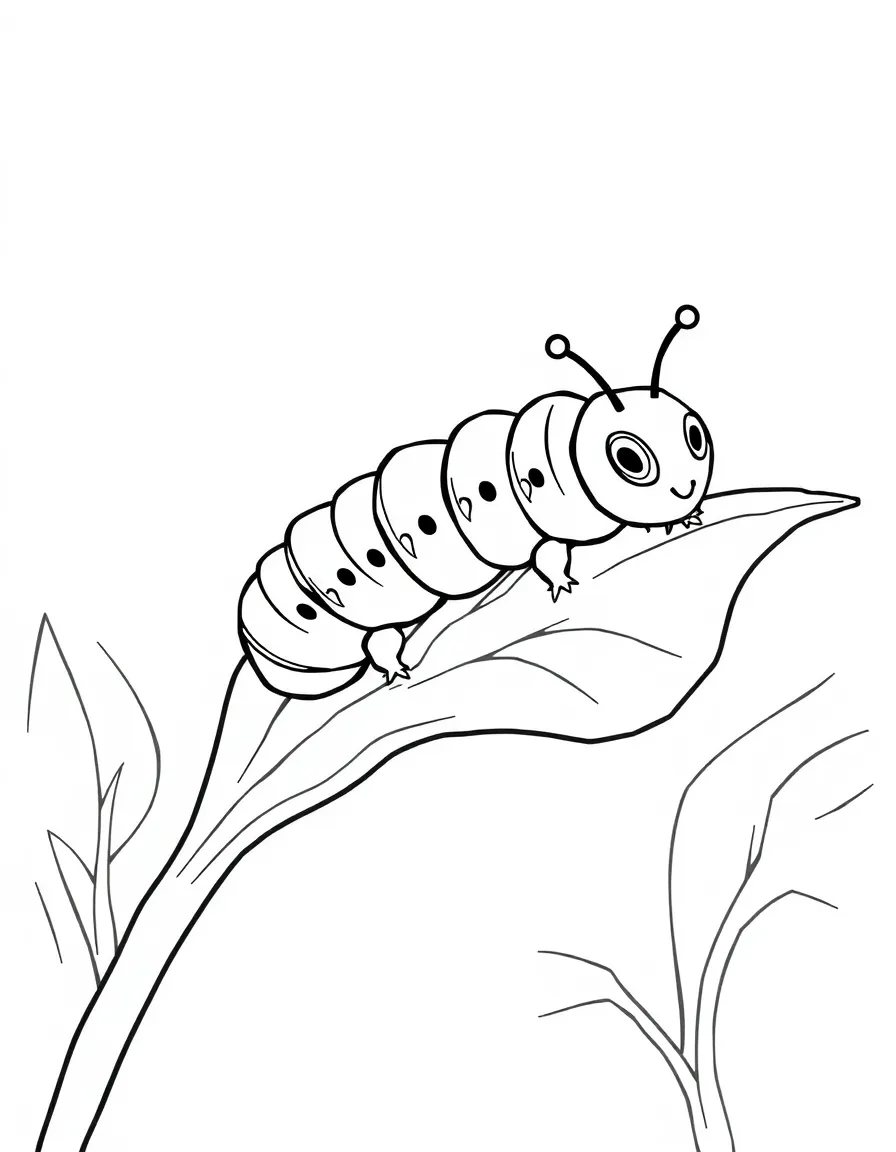 A crawling caterpillar on a green leaf