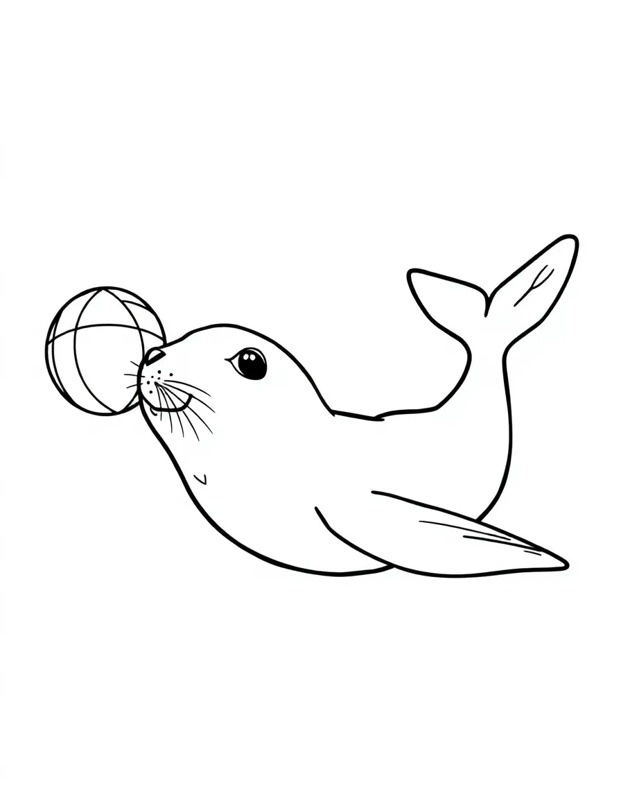 A swimming seal balancing a ball on its nose