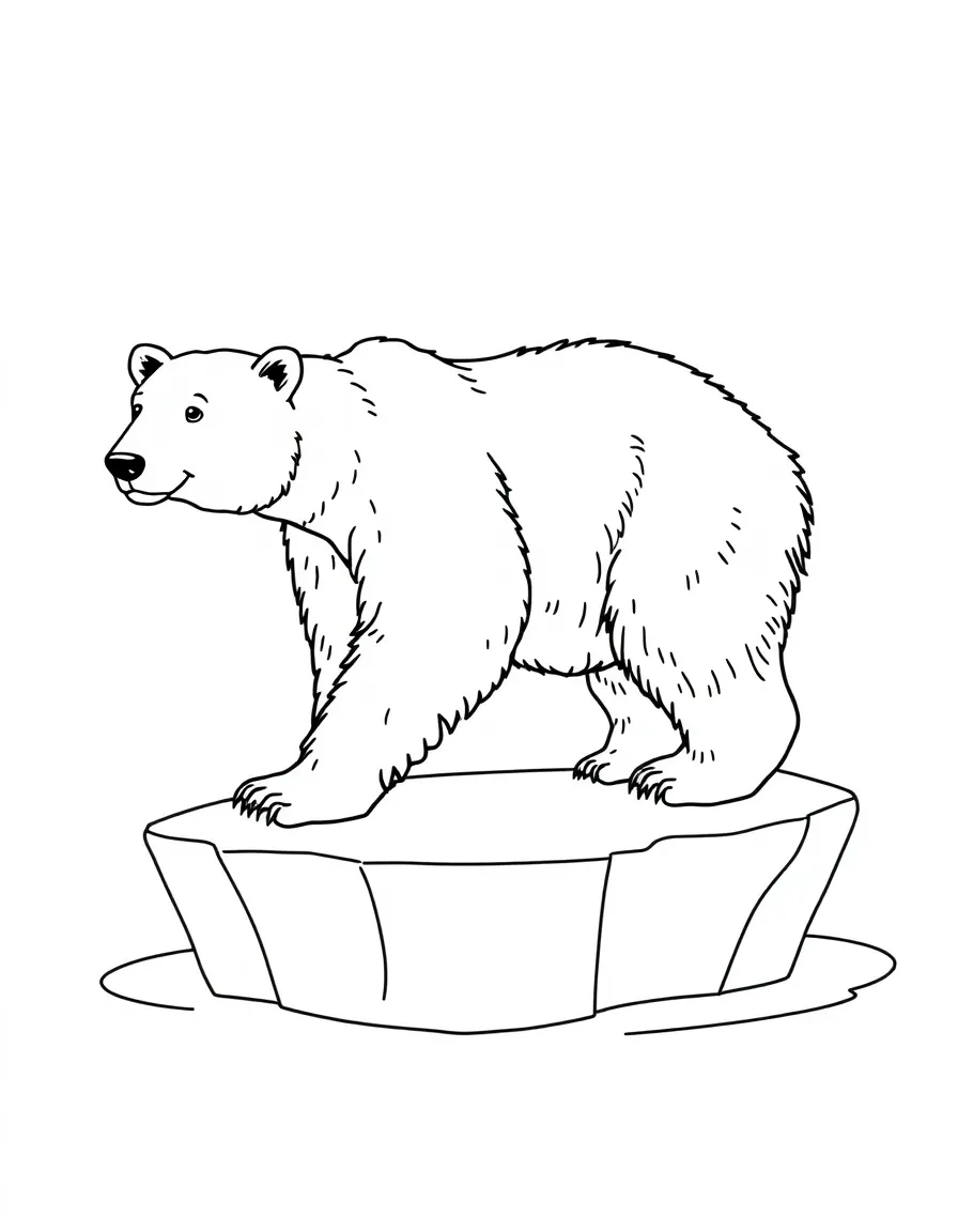 A walking polar bear on floating ice