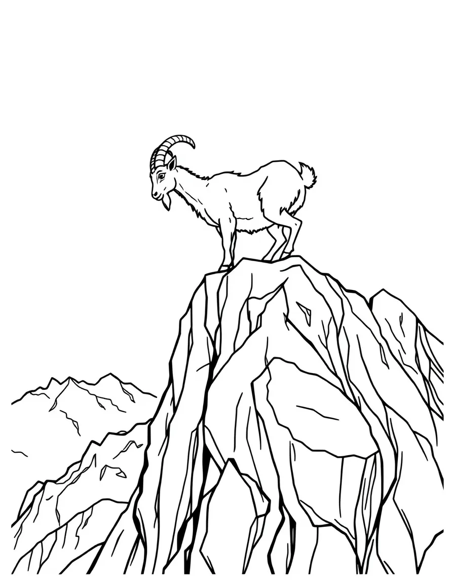 A climbing mountain goat on steep rocky cliffs