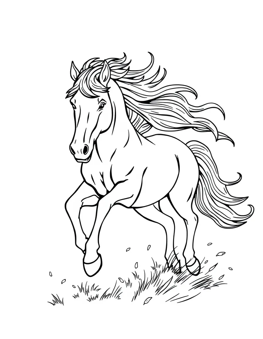A galloping wild horse with flowing mane