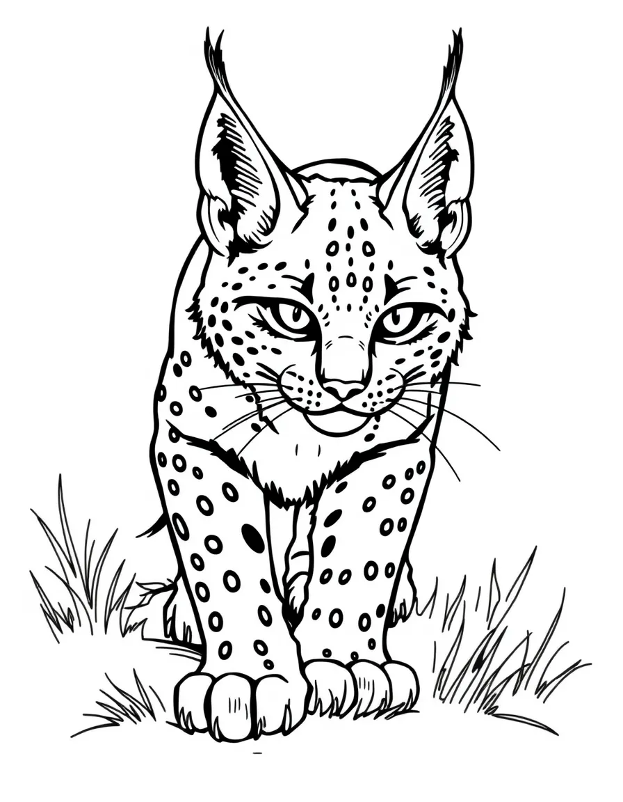 A sneaking lynx with tufted ears and spotted fur