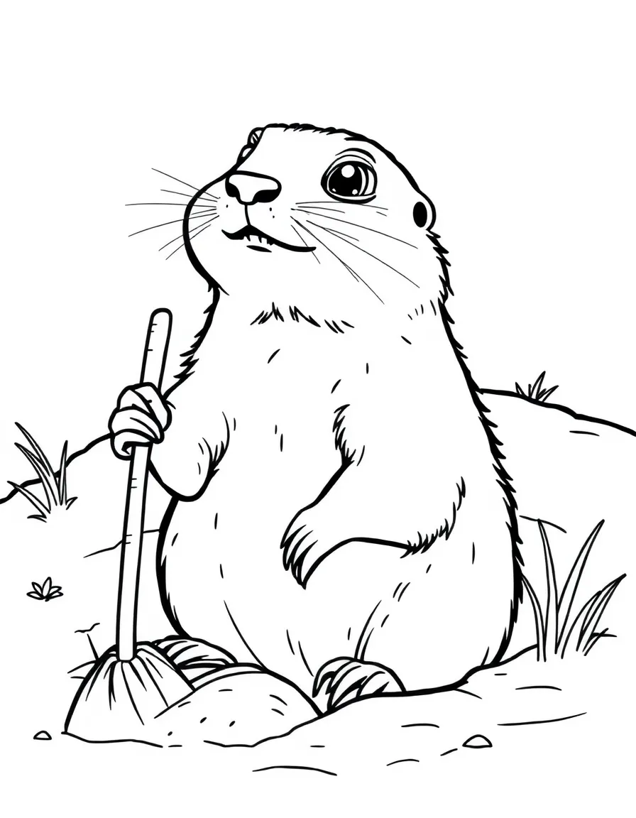 A digging prairie dog popping out of its burrow
