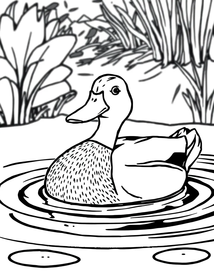 A quacking mallard duck floating on a pond