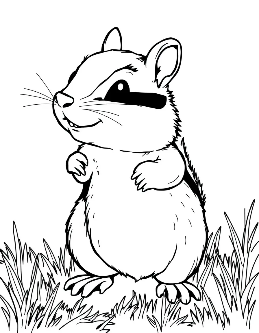 A scurrying chipmunk with stuffed cheeks