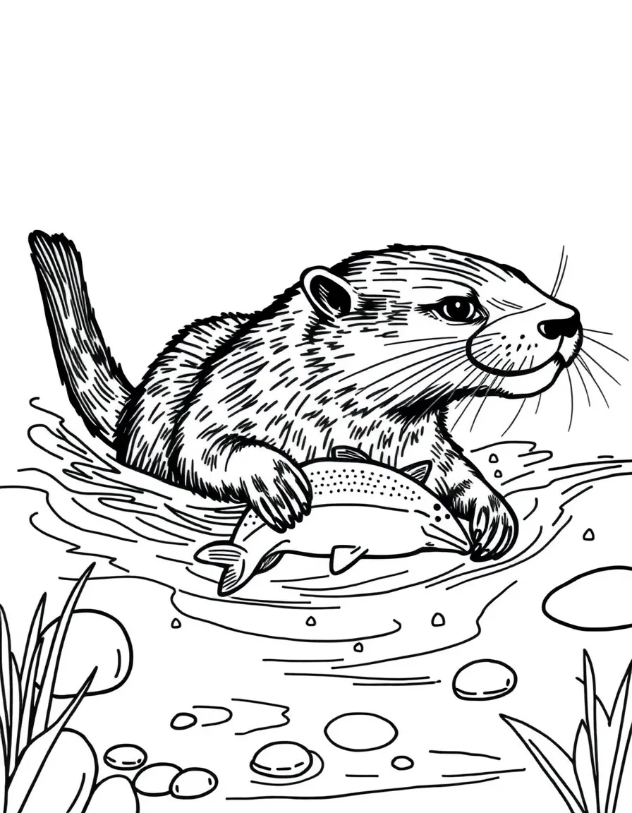 A swimming river otter playing with fish