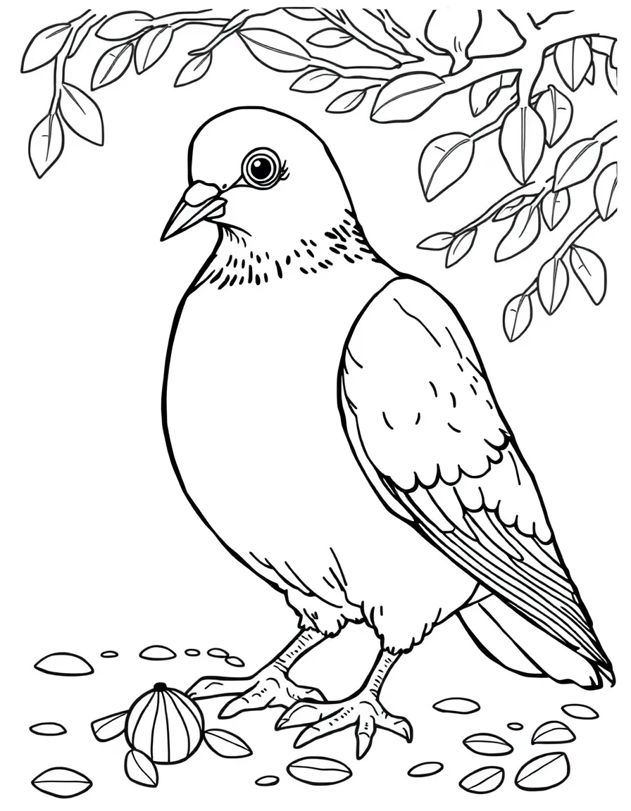 A pecking wild pigeon looking for seeds