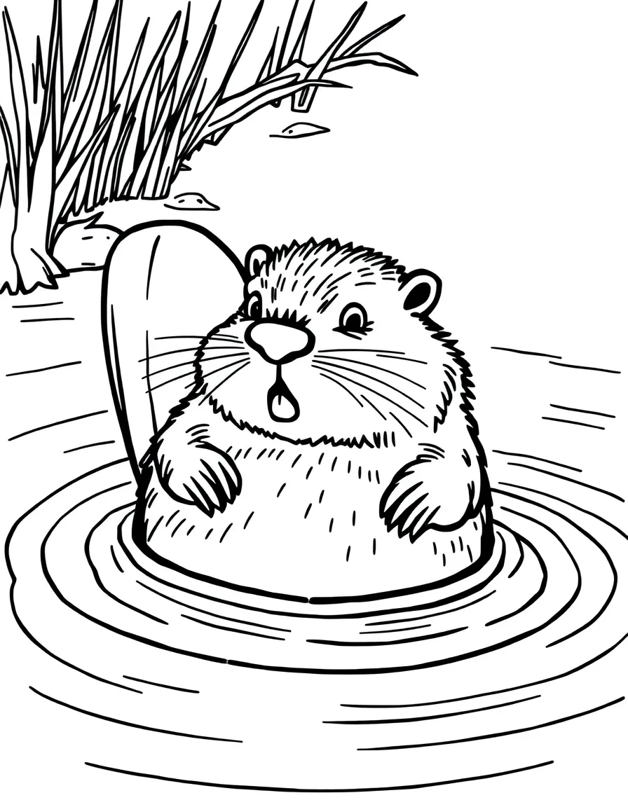 A swimming beaver slapping its flat tail