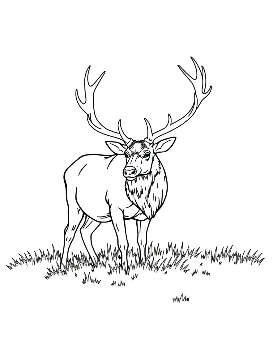 A grazing elk with magnificent antlers
