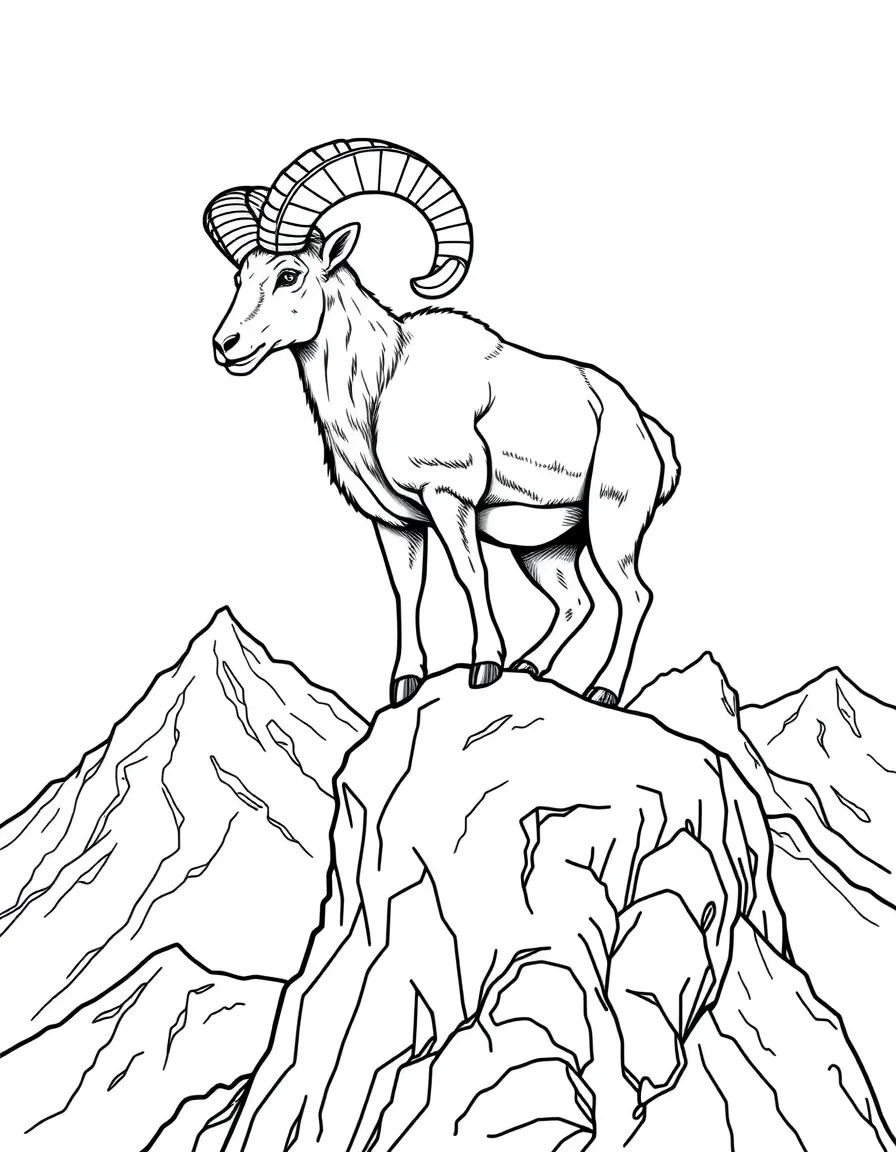 A climbing bighorn sheep on mountain peaks