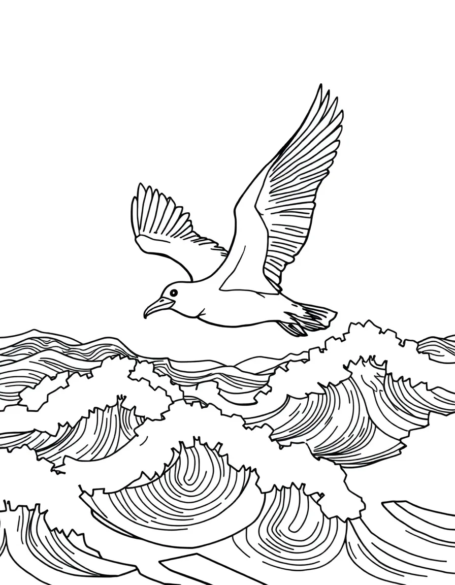 A flying albatross over ocean waves