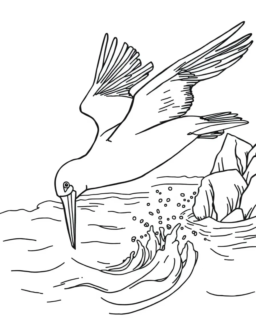 A diving gannet plunging into the sea