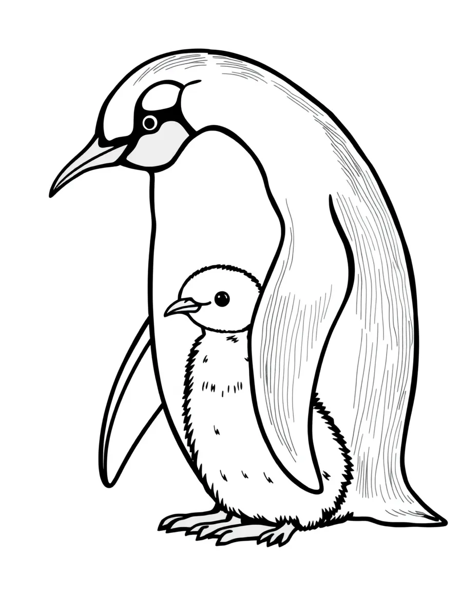 A waddling emperor penguin with chick