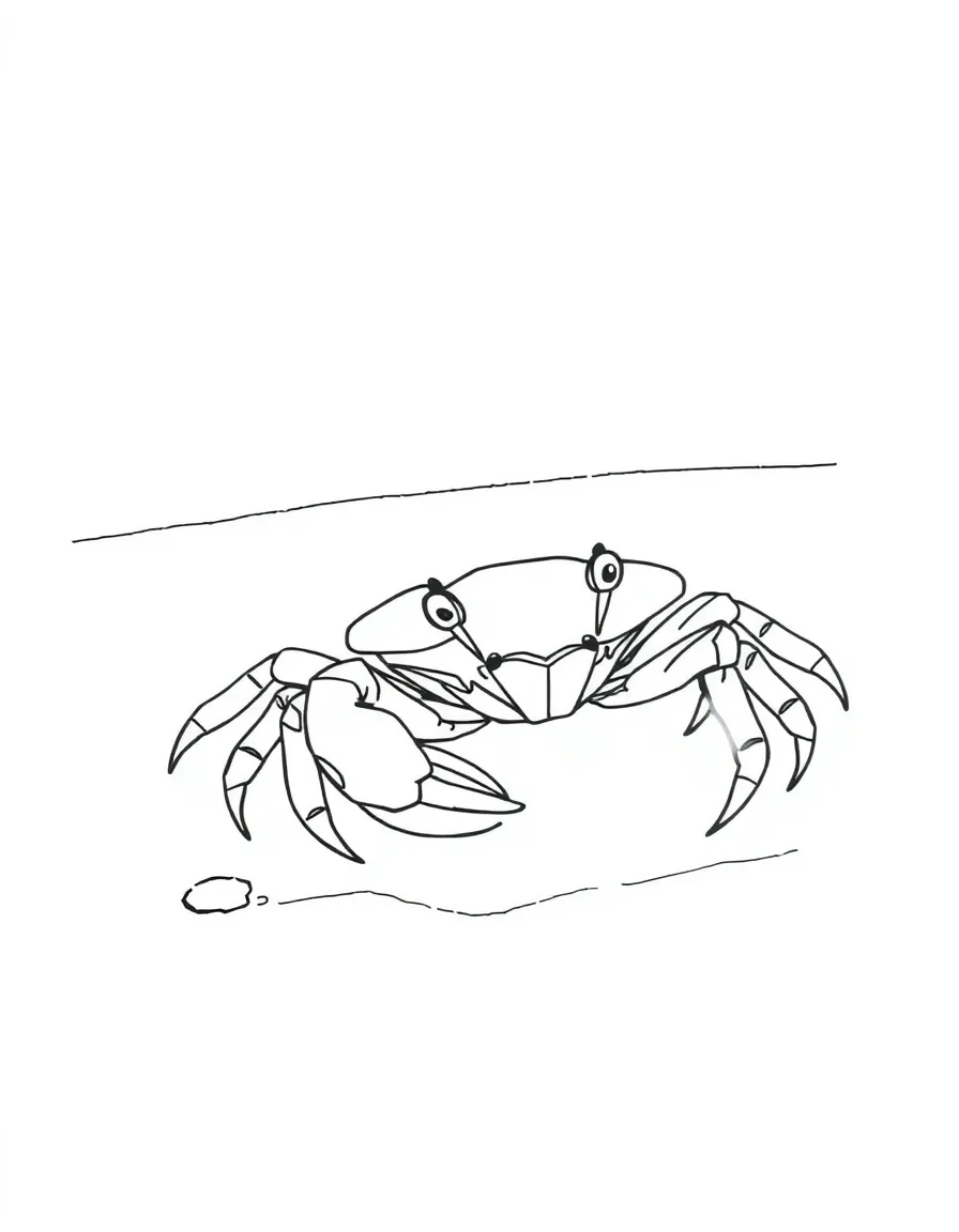 A scuttling shore crab on sandy beach