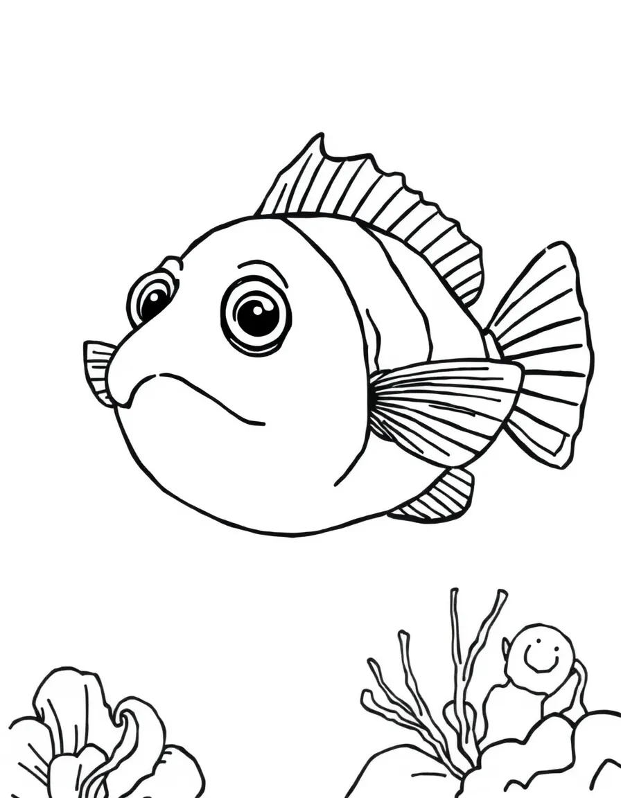 A puffed-up pufferfish floating defensively
