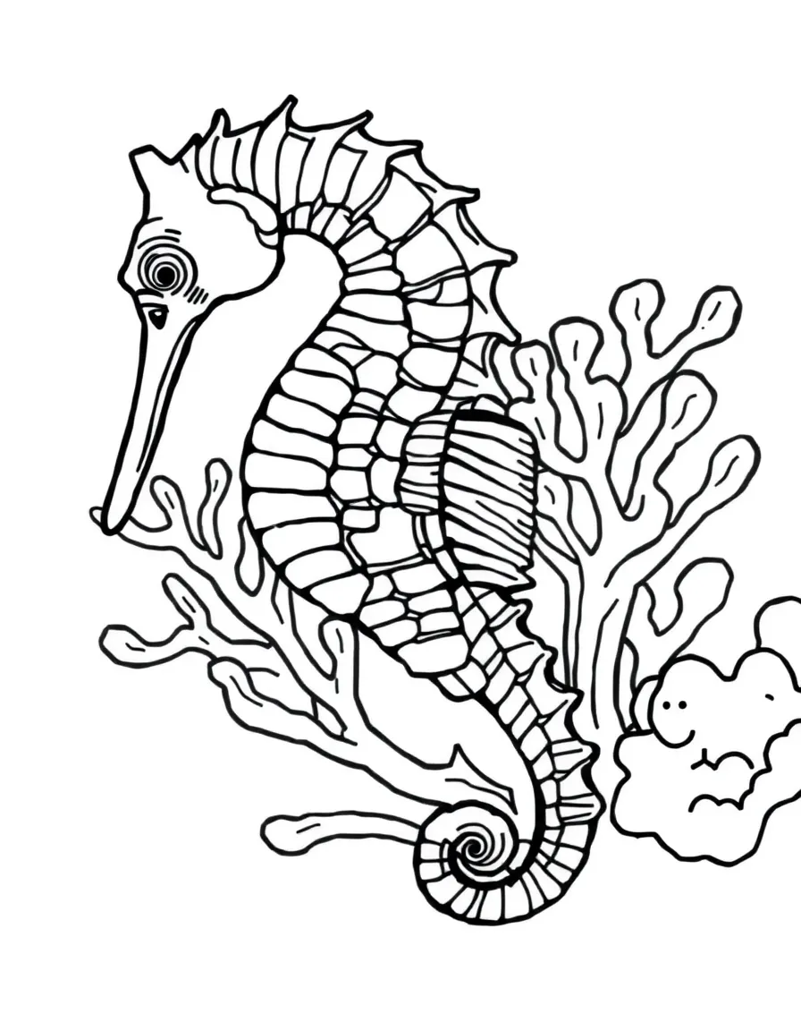 A long-snouted seahorse wrapped around coral
