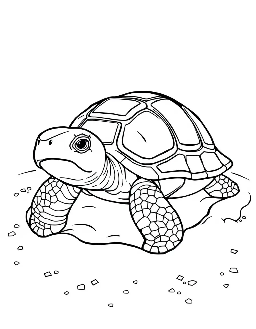 A burrowing desert tortoise in sandy hole
