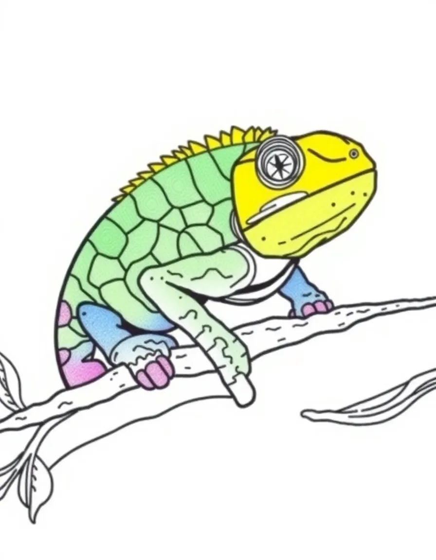 A colorful chameleon changing colors