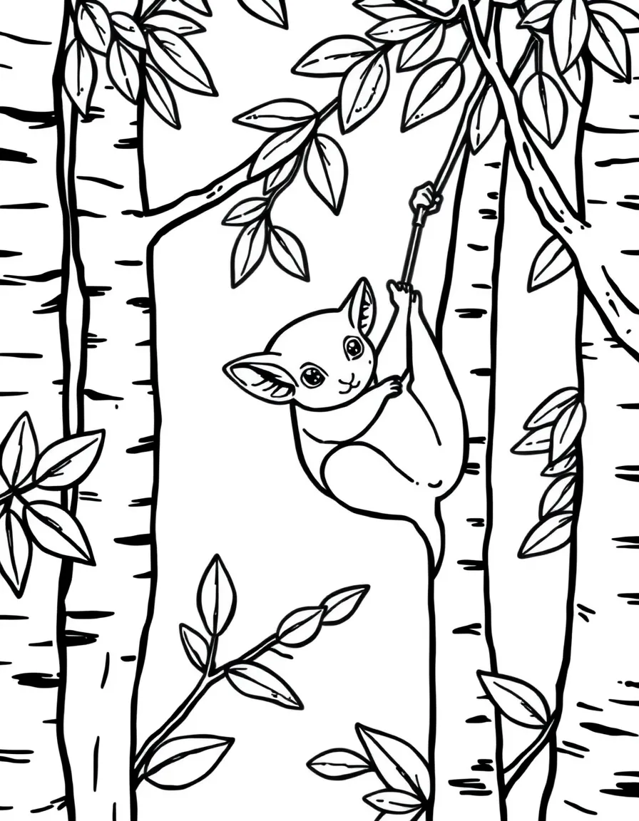 A gliding sugar glider between trees