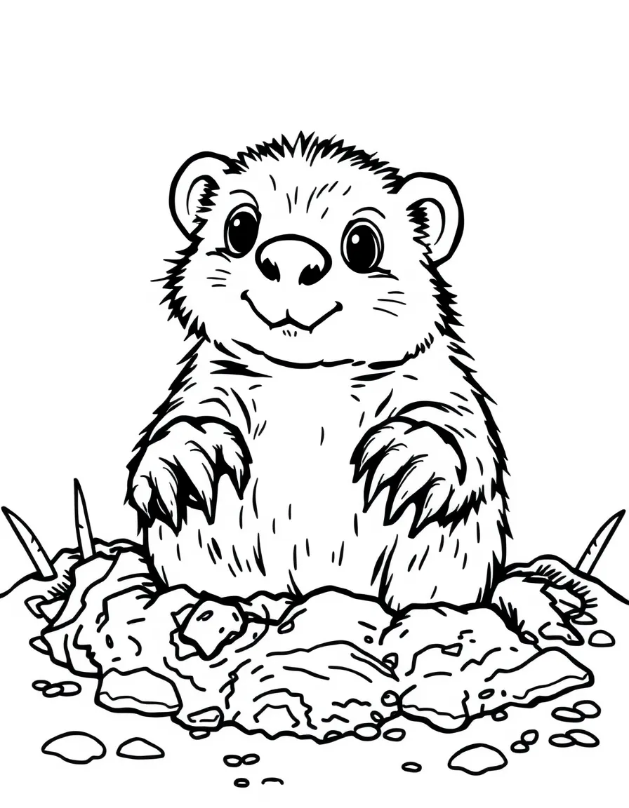 A digging mole emerging with dirty paws