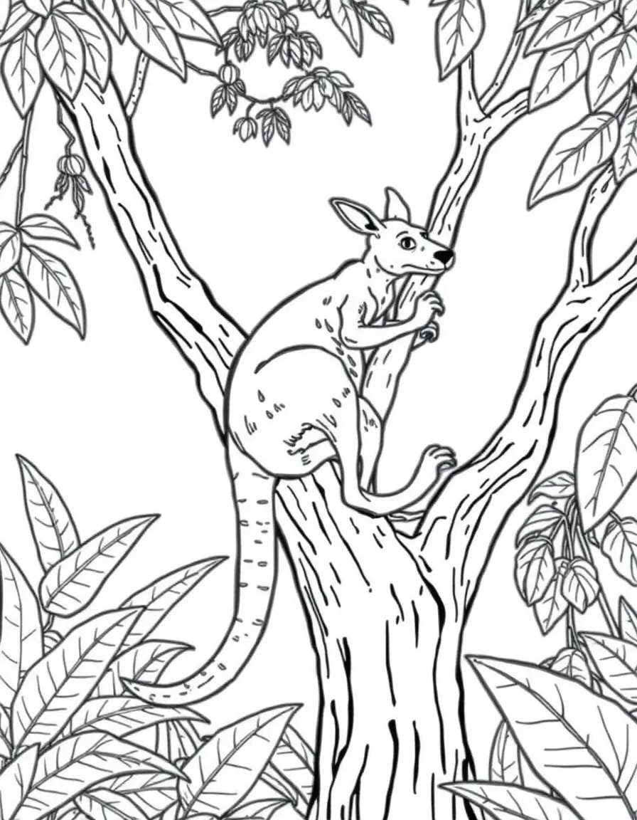 A climbing tree kangaroo in rainforest