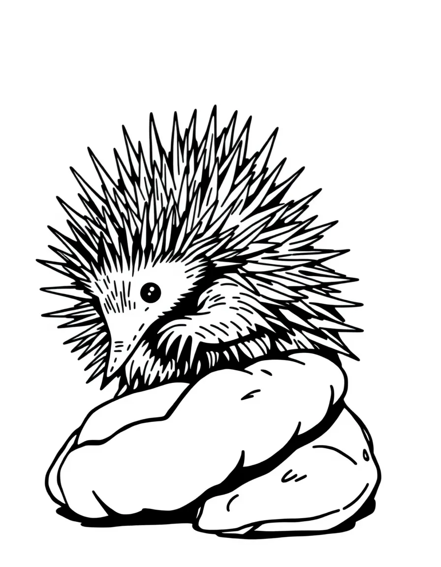 A spiny echidna rolled into defensive ball