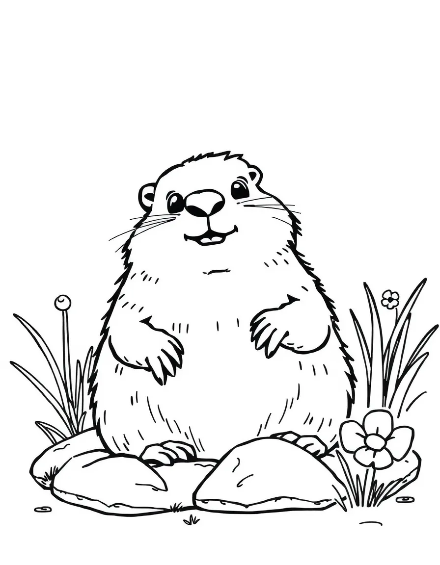 A burrowing groundhog checking for spring