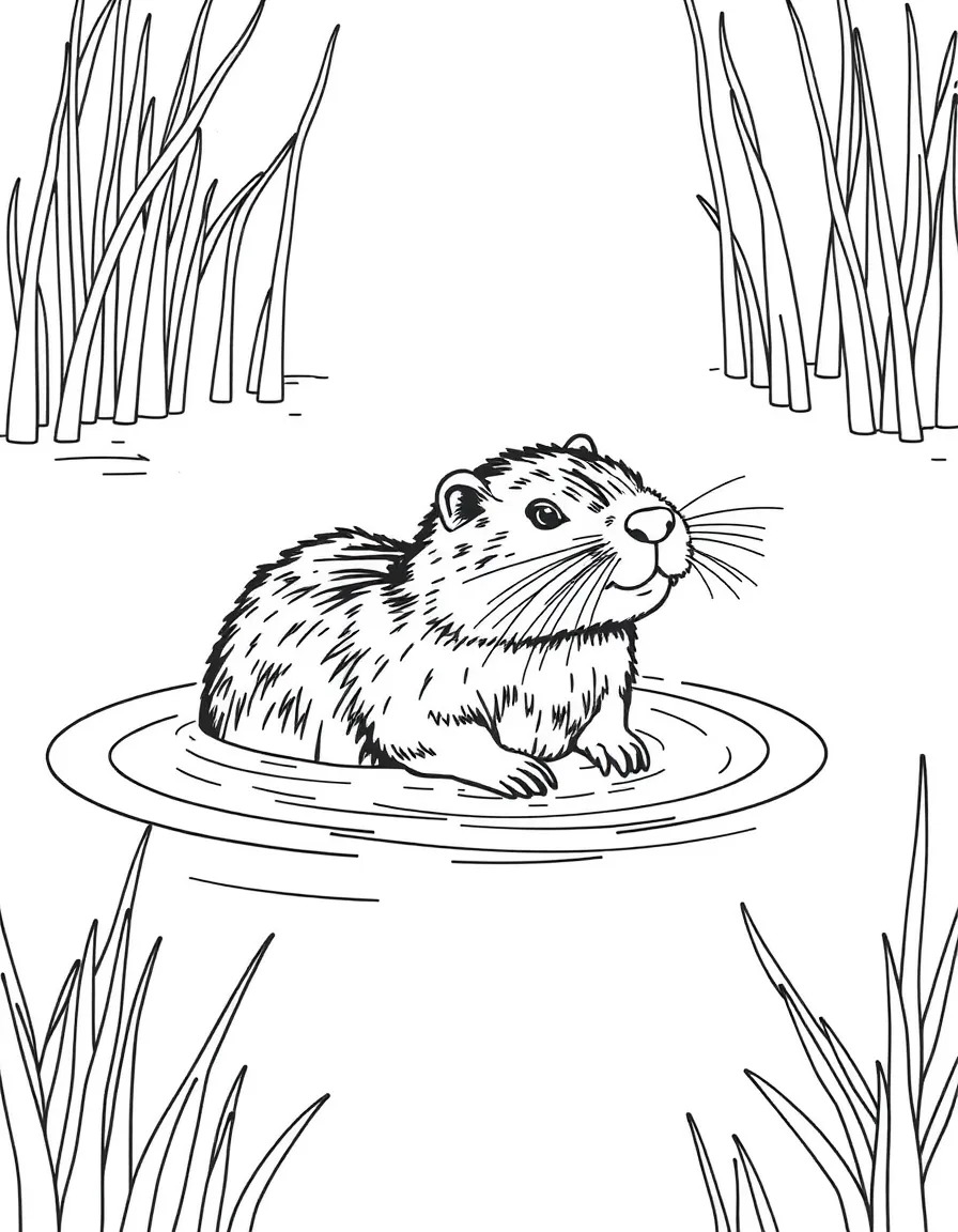 A swimming muskrat in marsh waters