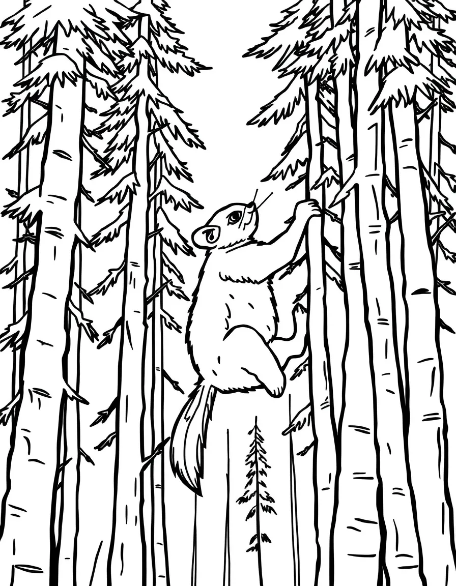 A climbing fisher cat in tall trees