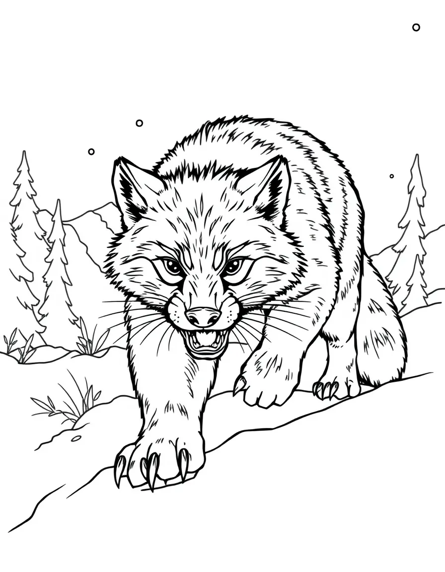 A prowling wolverine in snowy landscape