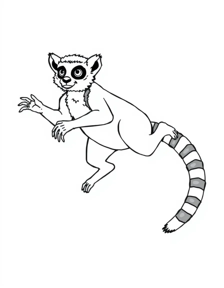 A leaping lemur with long striped tail