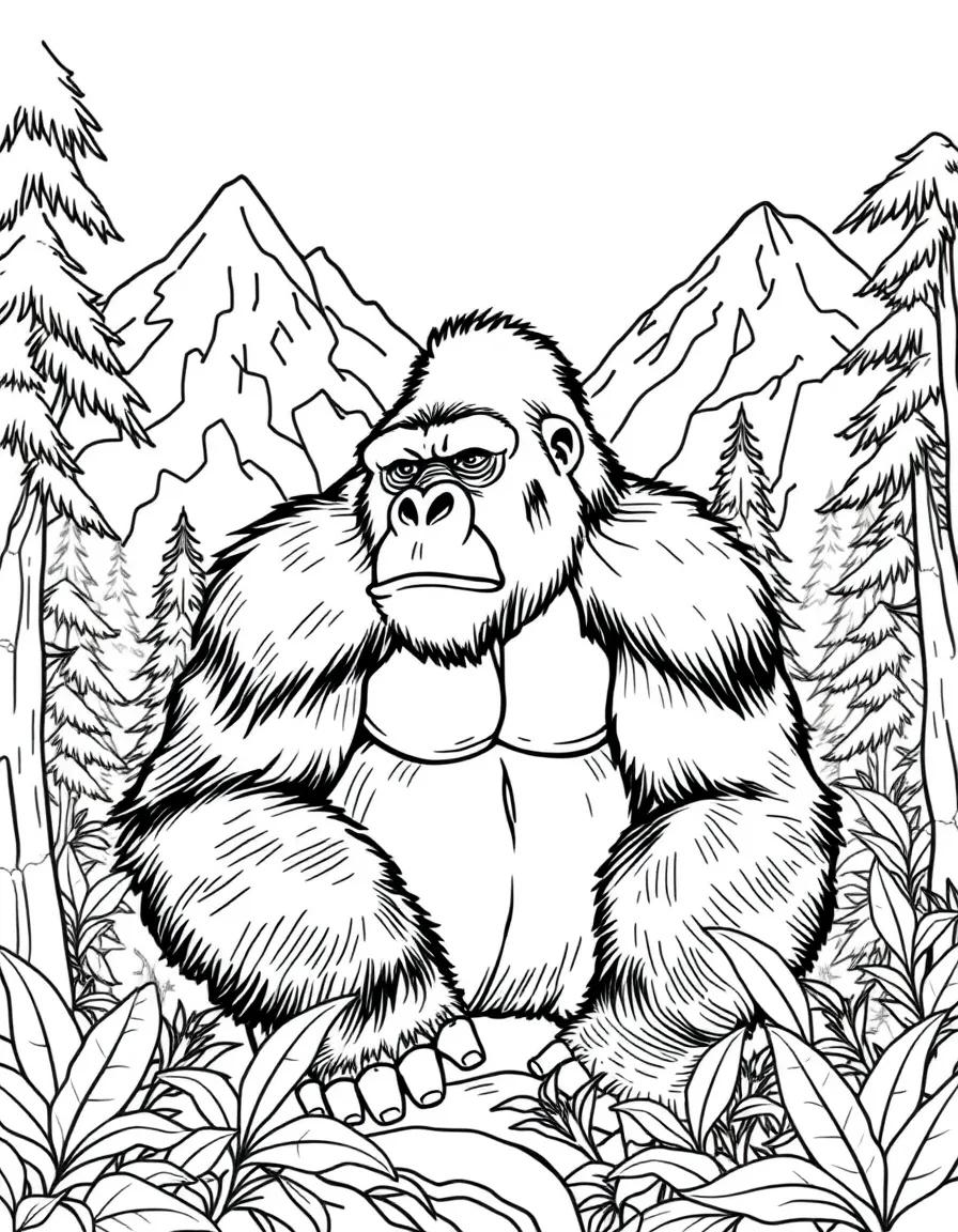 A chest-beating gorilla in mountain forest