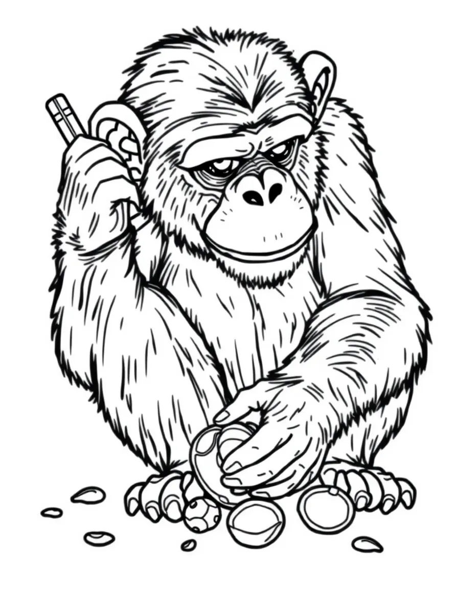 A tool-using chimpanzee cracking nuts