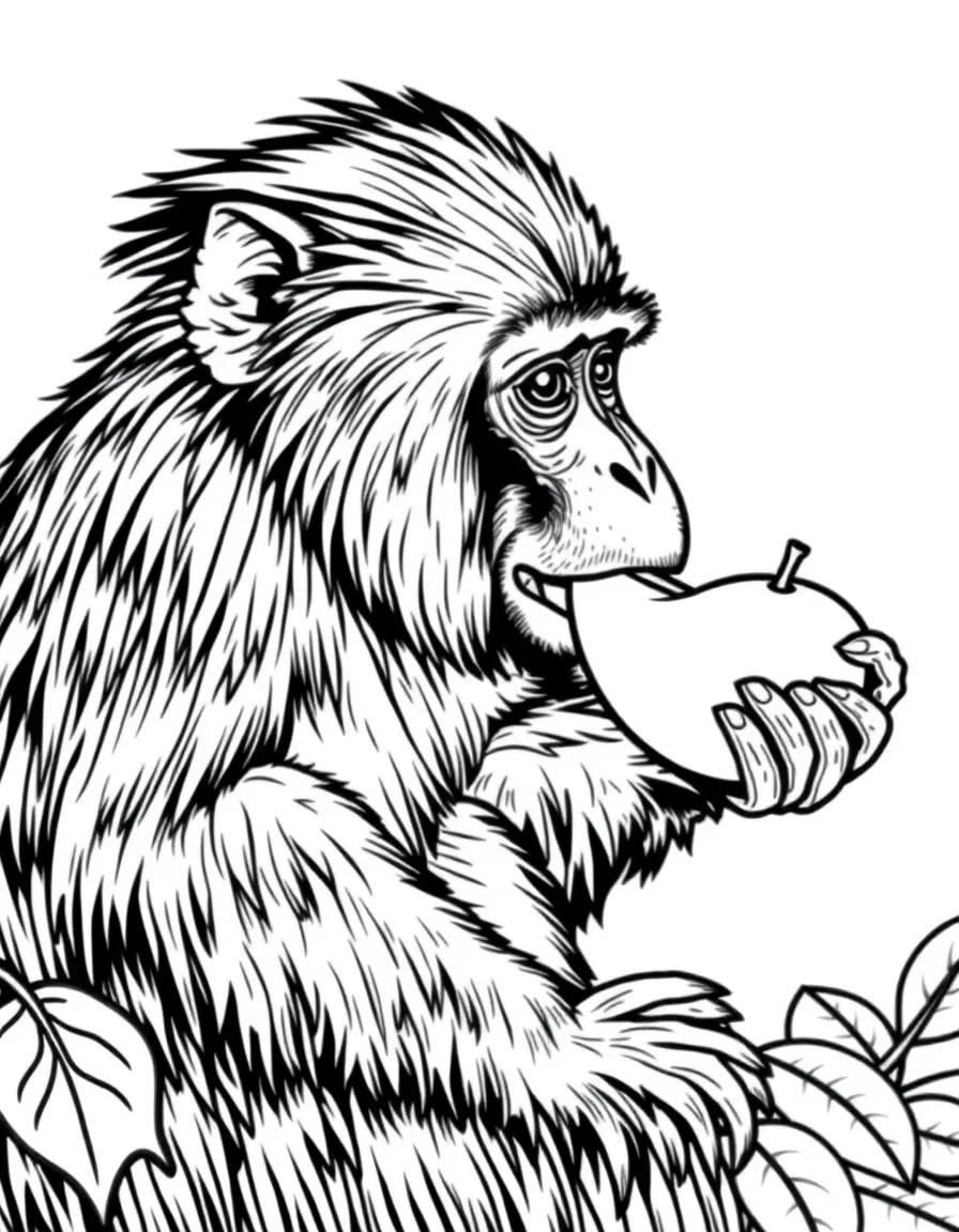 A long-tailed macaque eating fruit
