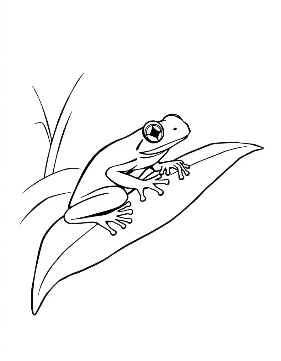 A tiny tree frog on broad leaf