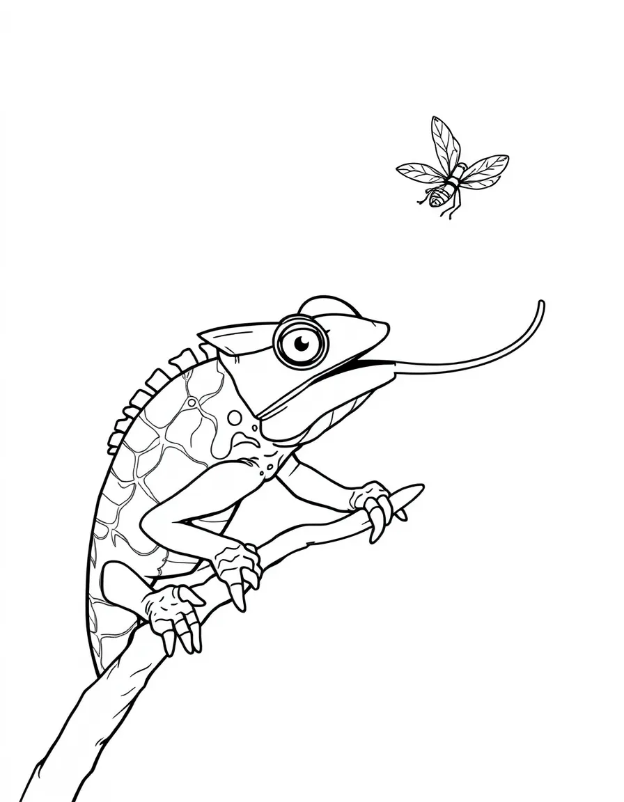 A long-tongued chameleon catching fly