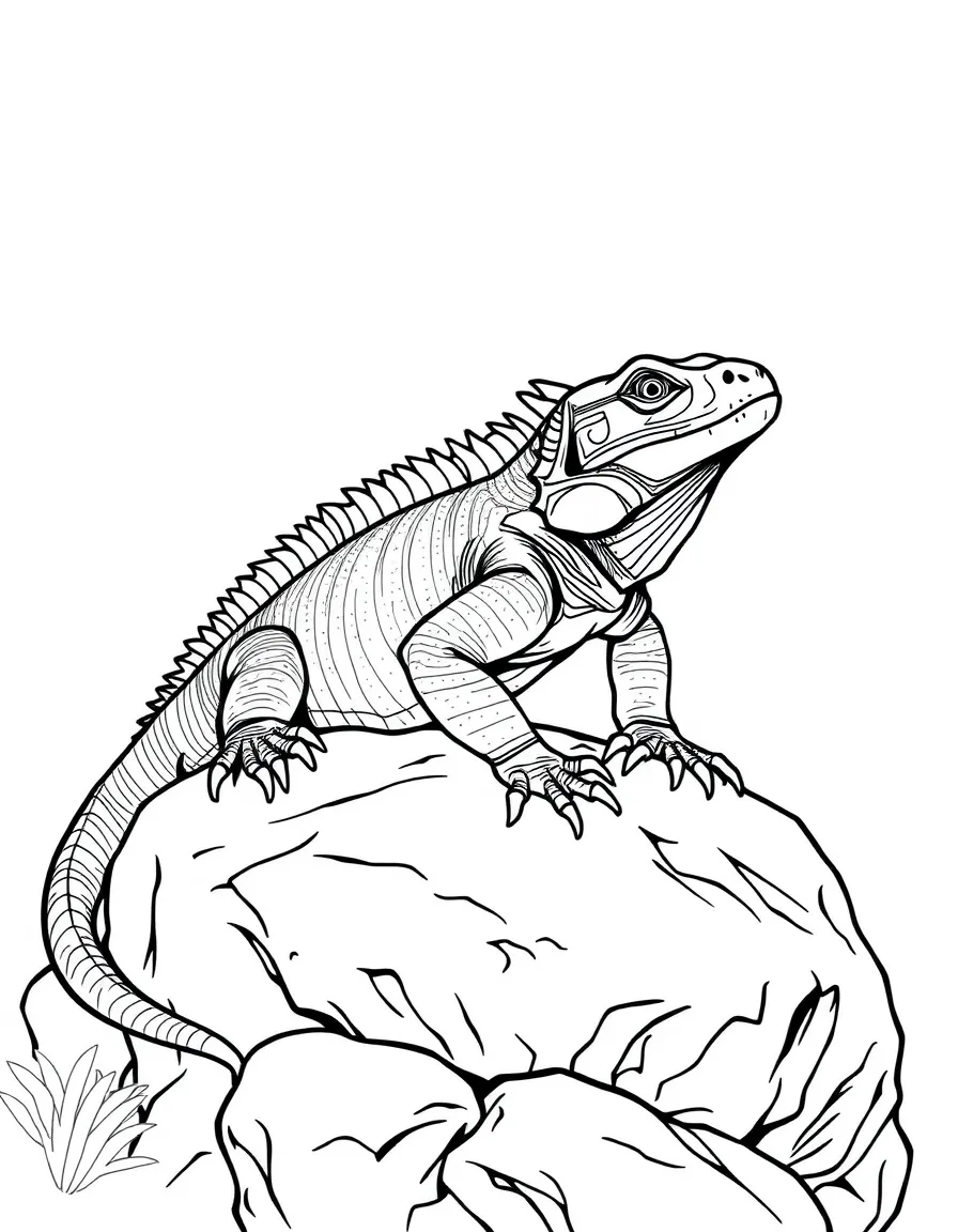 A basking Komodo dragon on rock