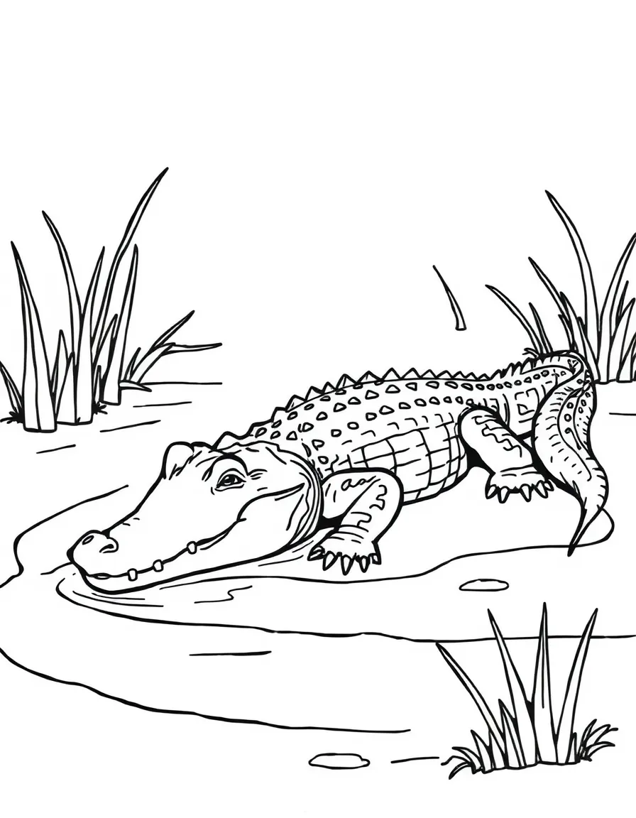 A sunning alligator on muddy bank