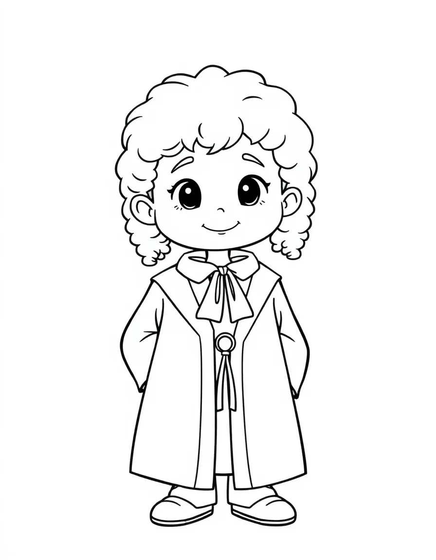 A kid dressed up as a judge with a robe and wig