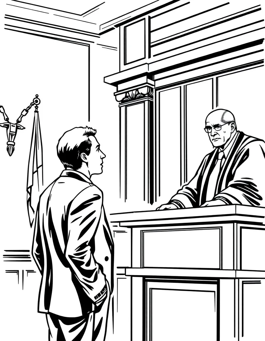 A lawyer talking to a judge in the courtroom