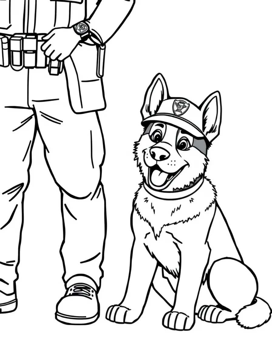 A police dog sitting next to an officer