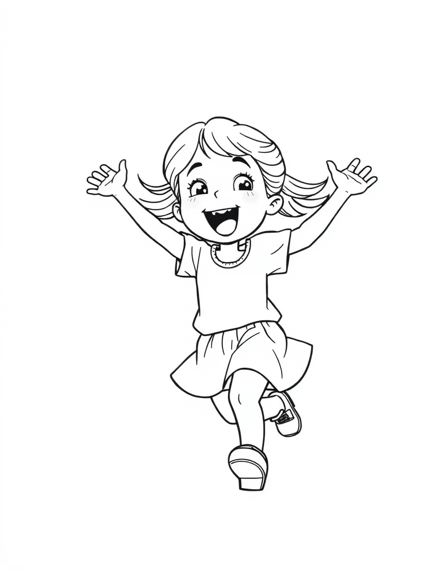 An excited girl is running.