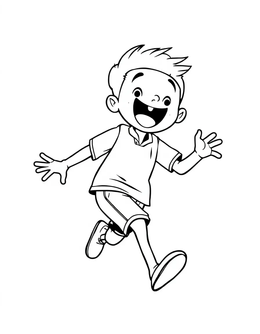 An excited boy is running.