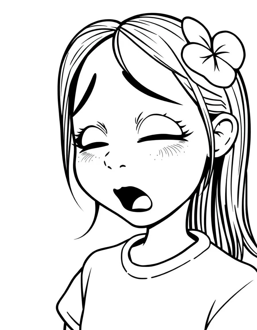 A bored girl yawning.