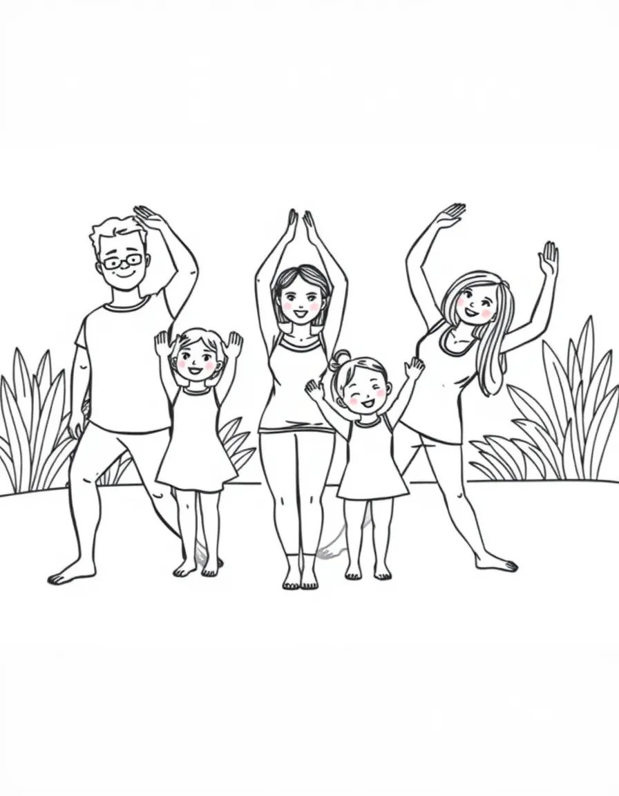 Family doing morning stretches together