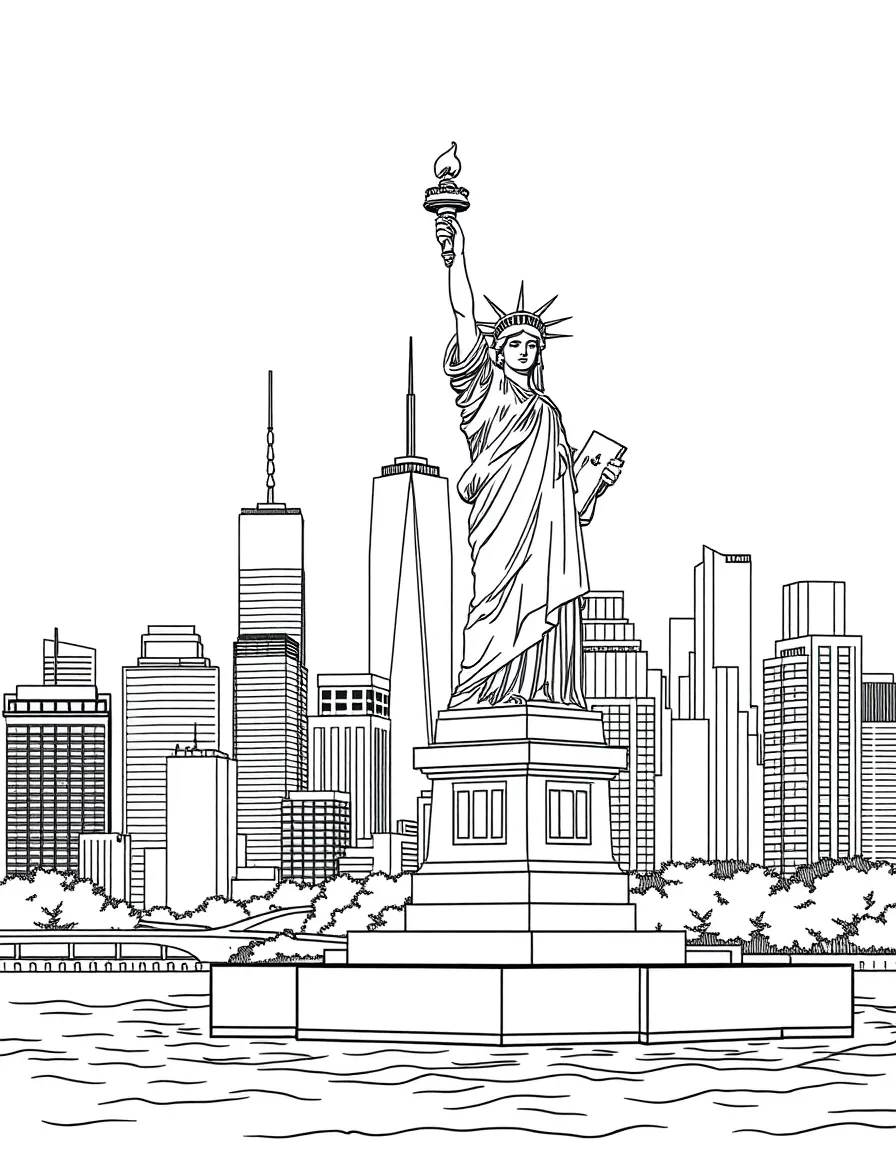 (New Jersey) The Statue of Liberty with New York City skyline in the background