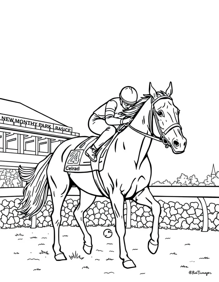 (New Jersey) A horse and jockey at Monmouth Park racetrack