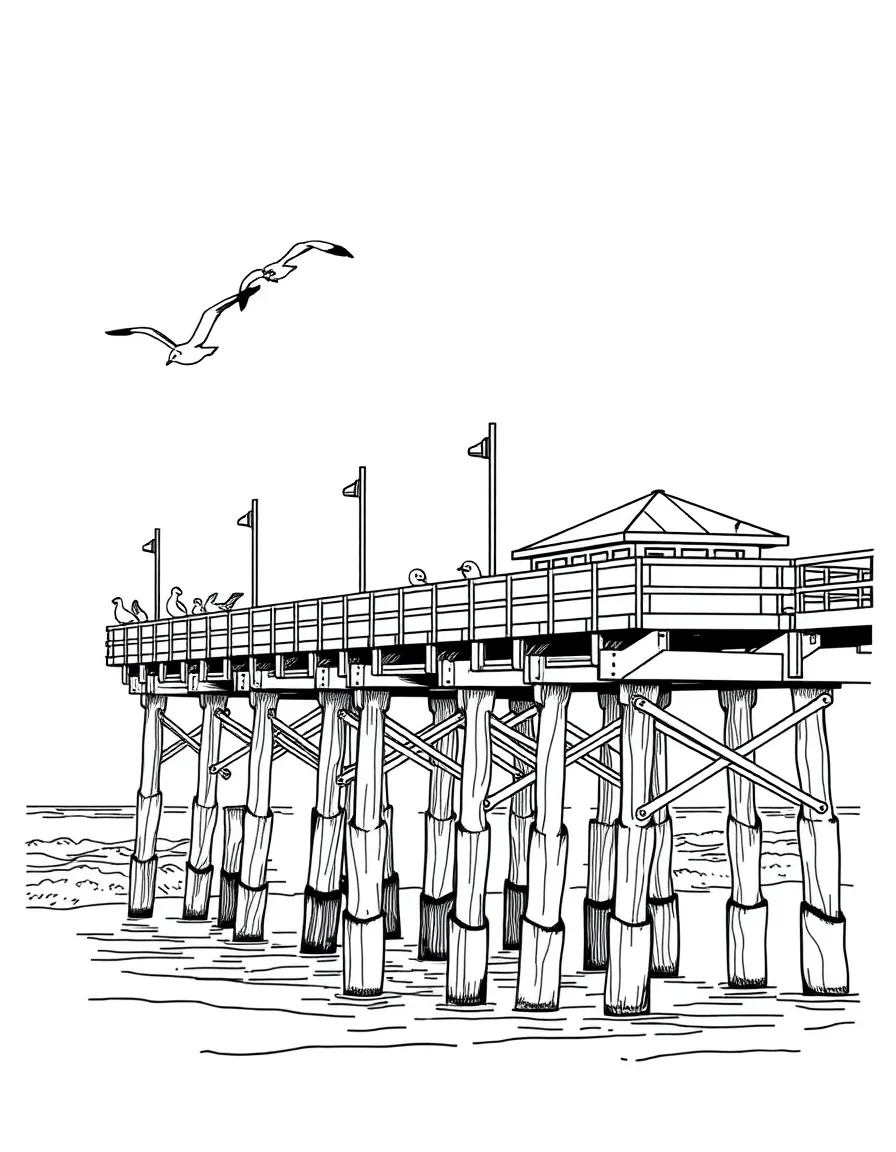 (New Jersey) A Jersey Shore fishing pier with seagulls