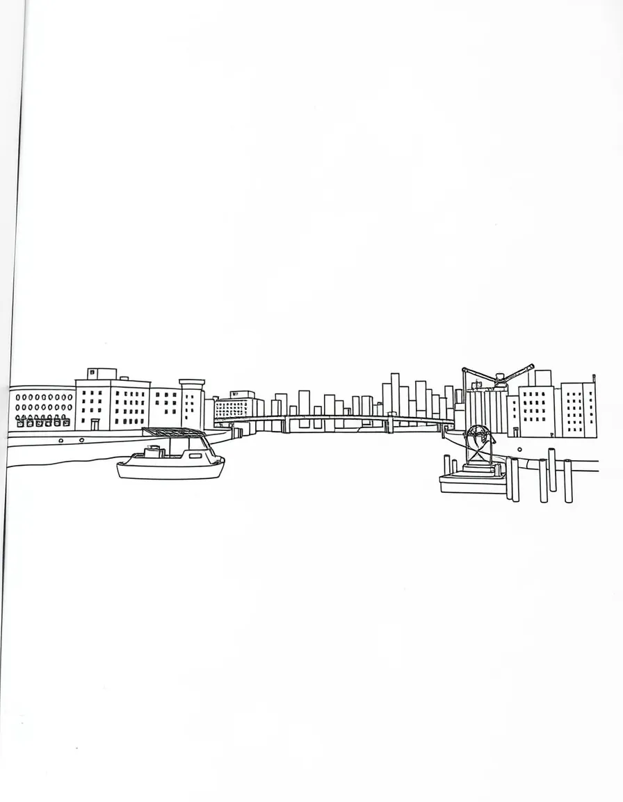 (New Jersey) A simple drawing of the Hudson River waterfront